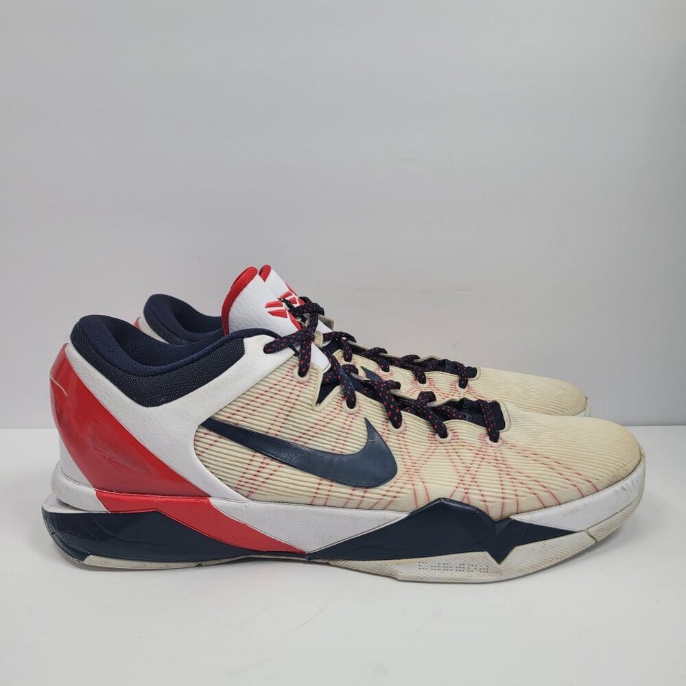 Nike Zoom Kobe 7 System Olympic Men's White Red Sneakers 488371-102 US Size 13
